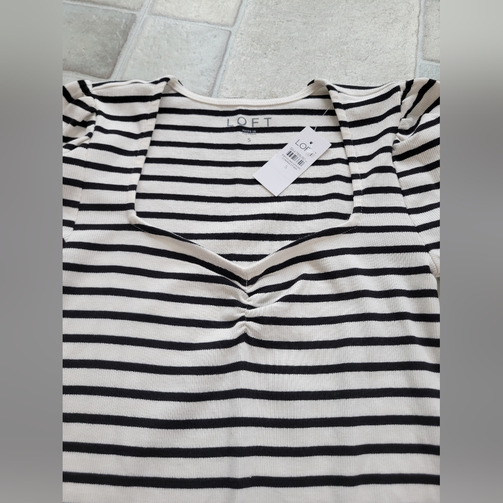 LOFT Black and White Striped Short Sleeve Tee - Picture 3 of 5